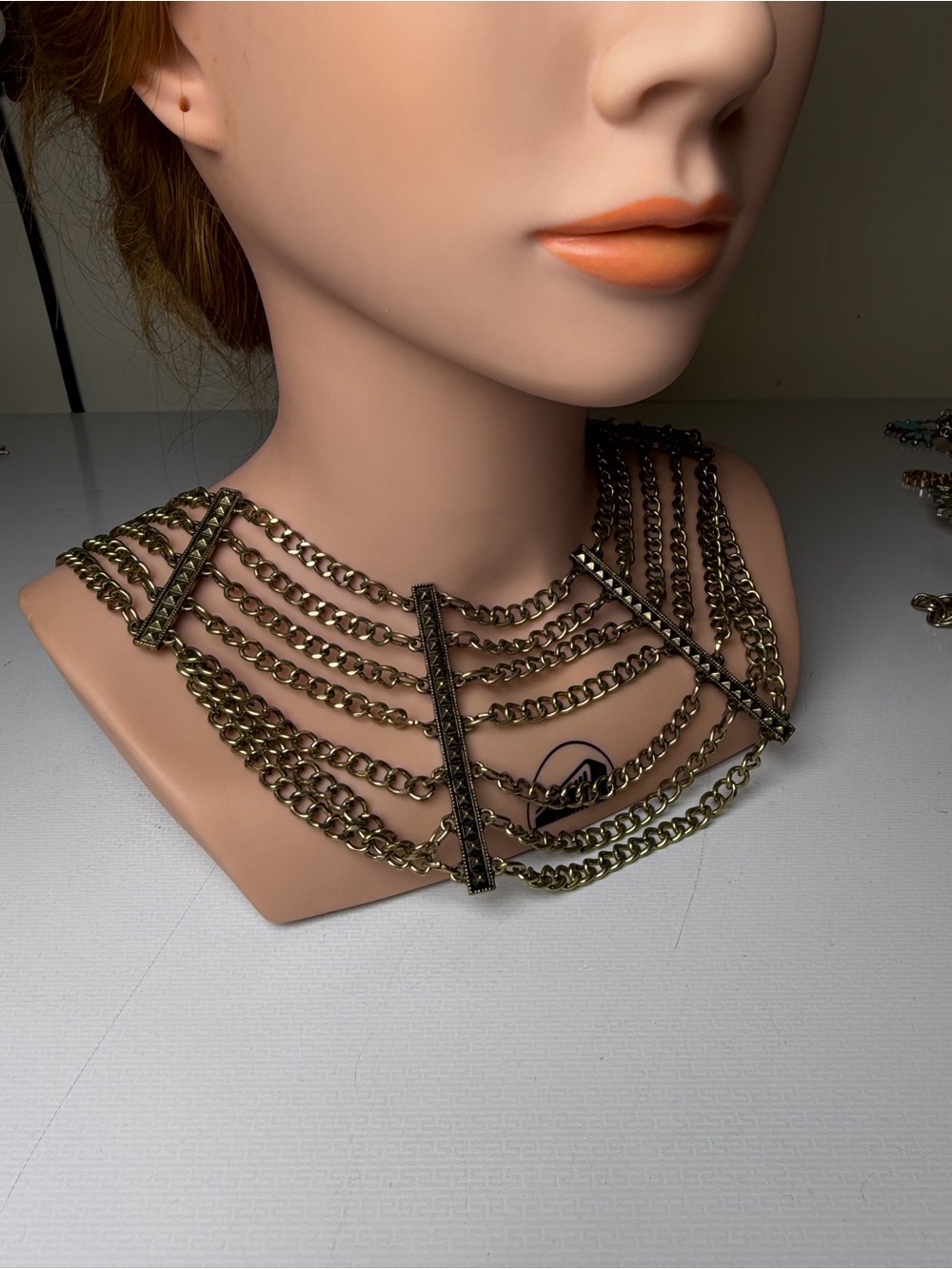 Layered Brass-Tone Multi-Chain Collar Necklace - Gold